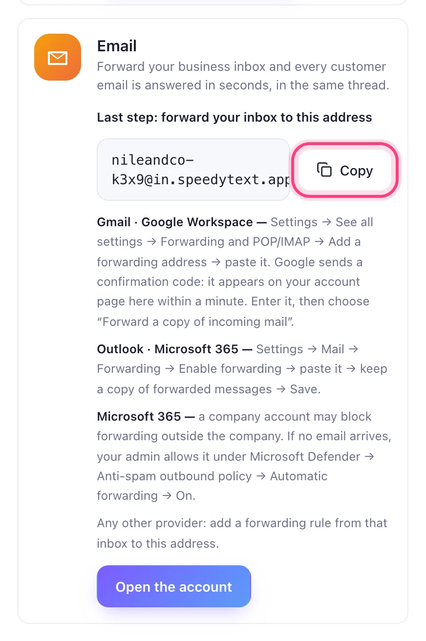 Copy your forwarding address