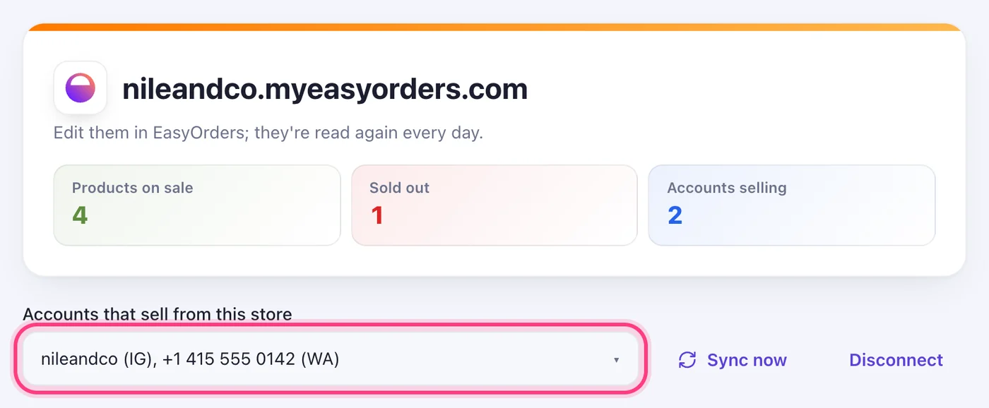 Tick the accounts that sell from it