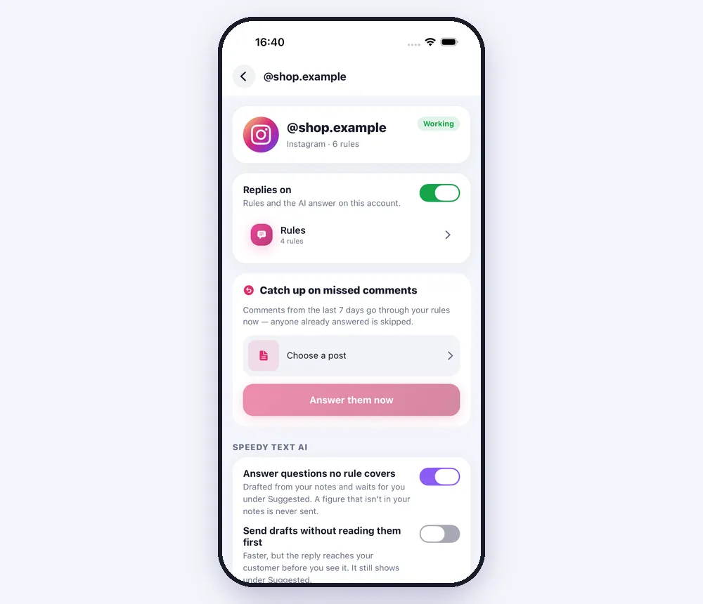 Each account's page
