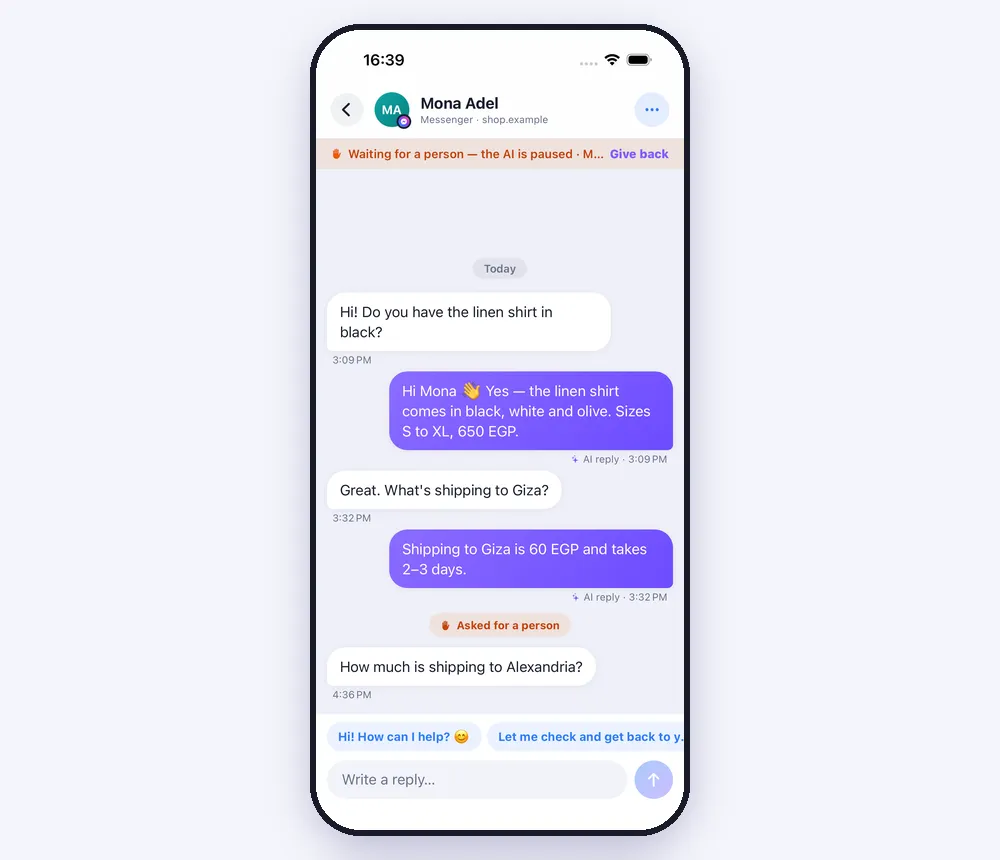 Open a chat and answer