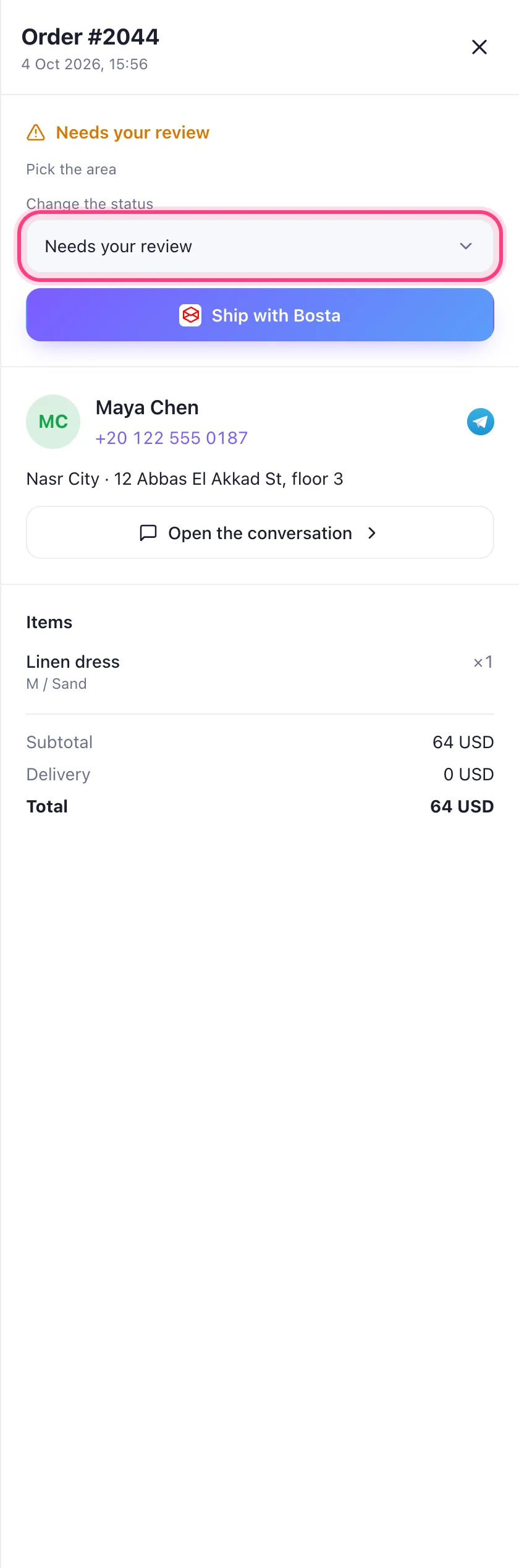 Open an order