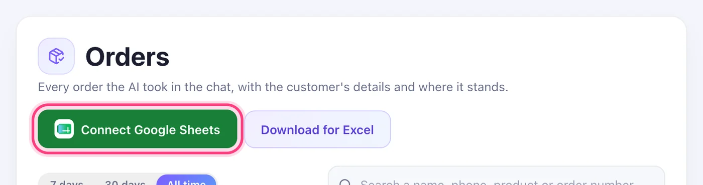 Your orders in a sheet