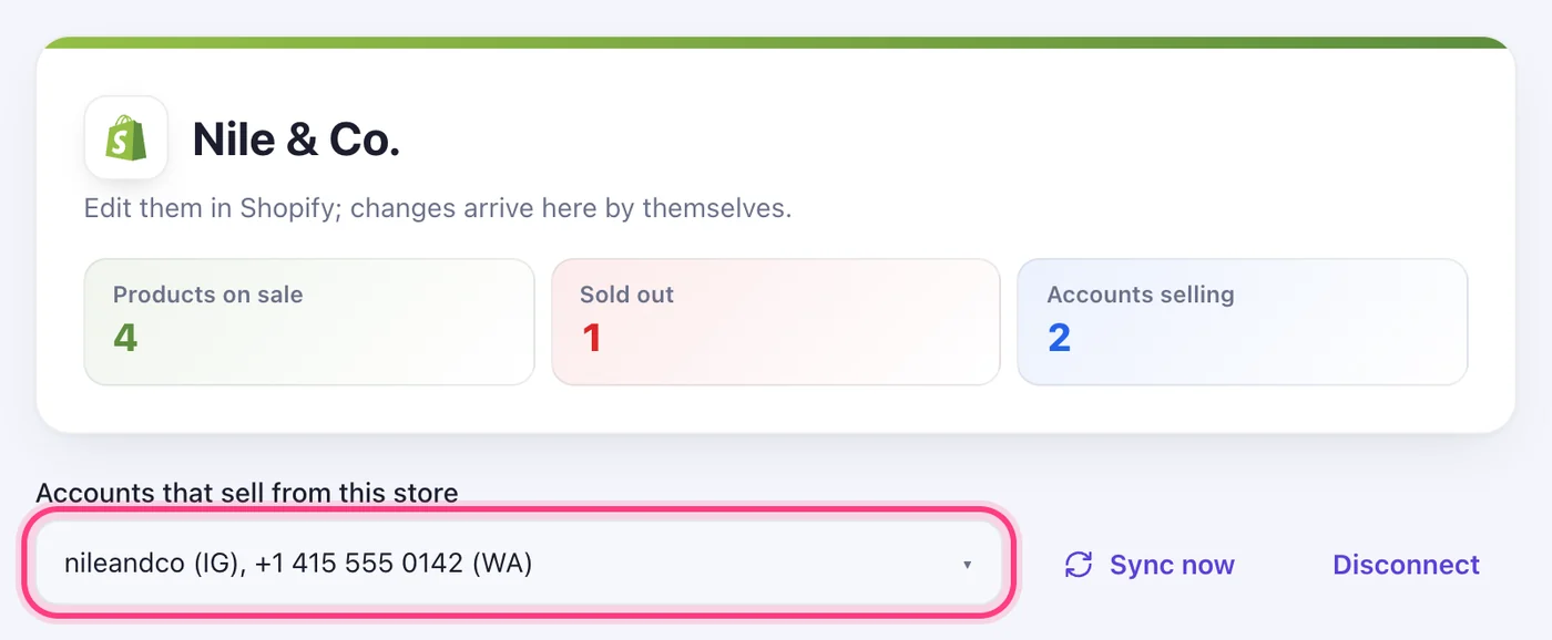 Tick the accounts that sell from it