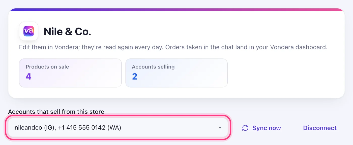 Tick the accounts that sell from it