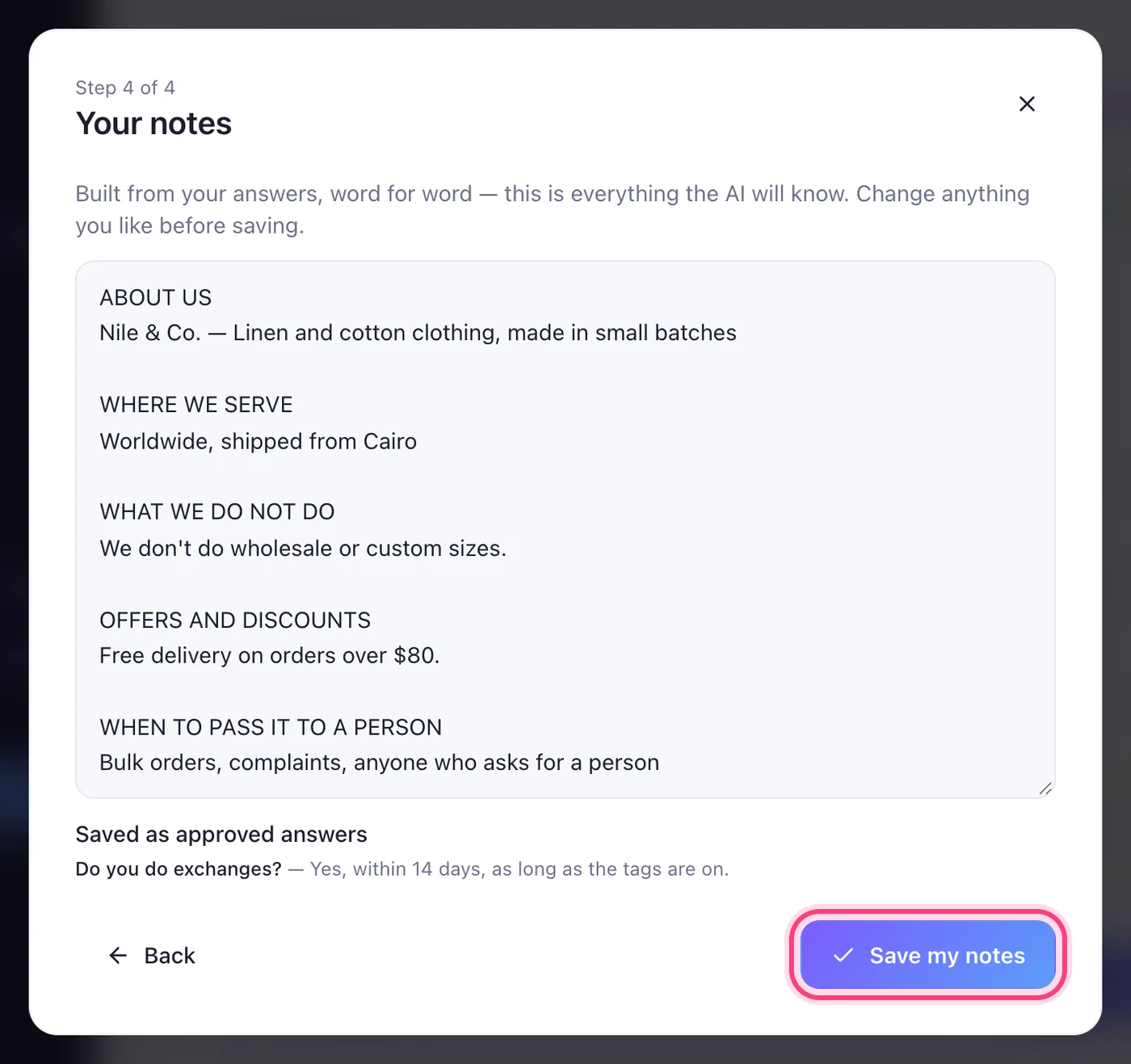 Read it and press “Save my notes”