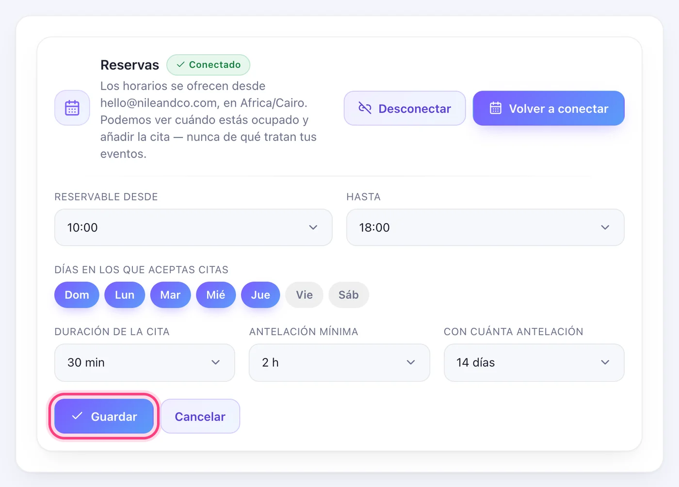 Define cuándo se puede reservar