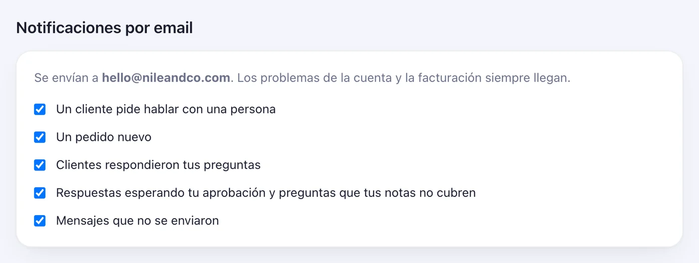 Elige qué llega a tu email
