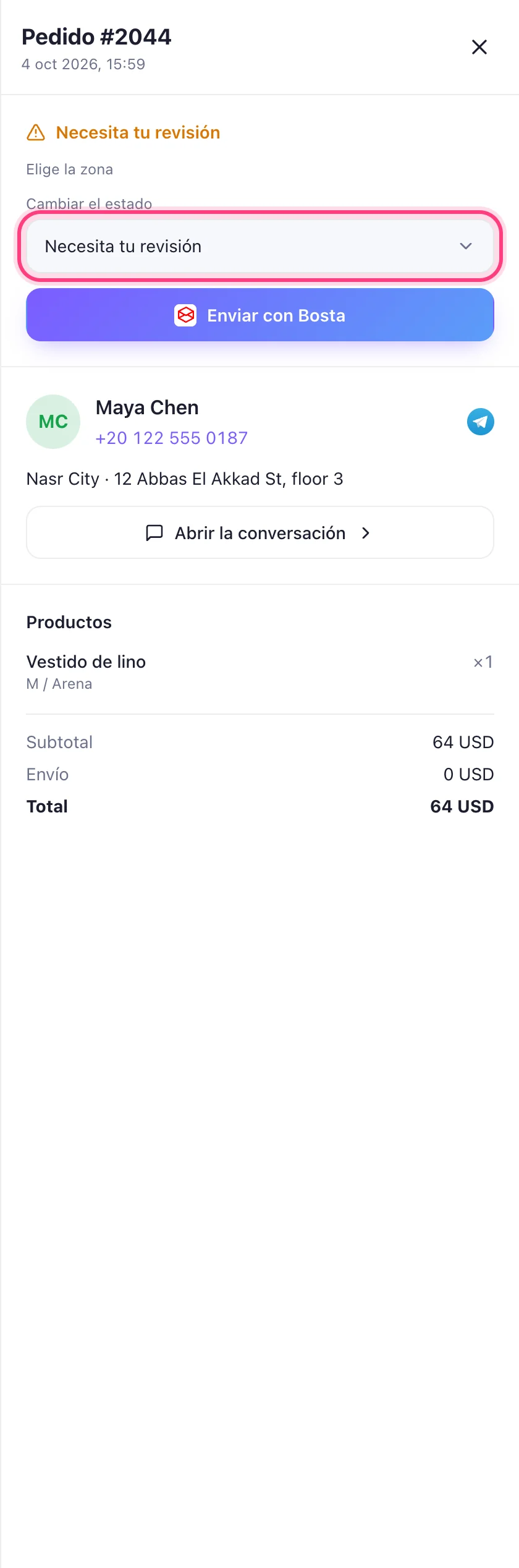 Abre un pedido