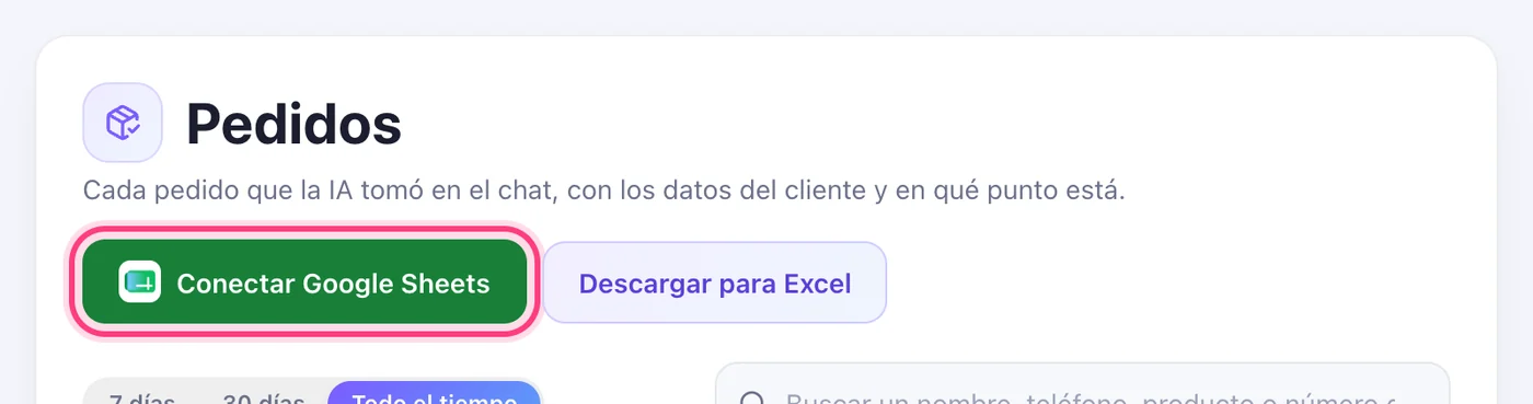 Tus pedidos en una hoja