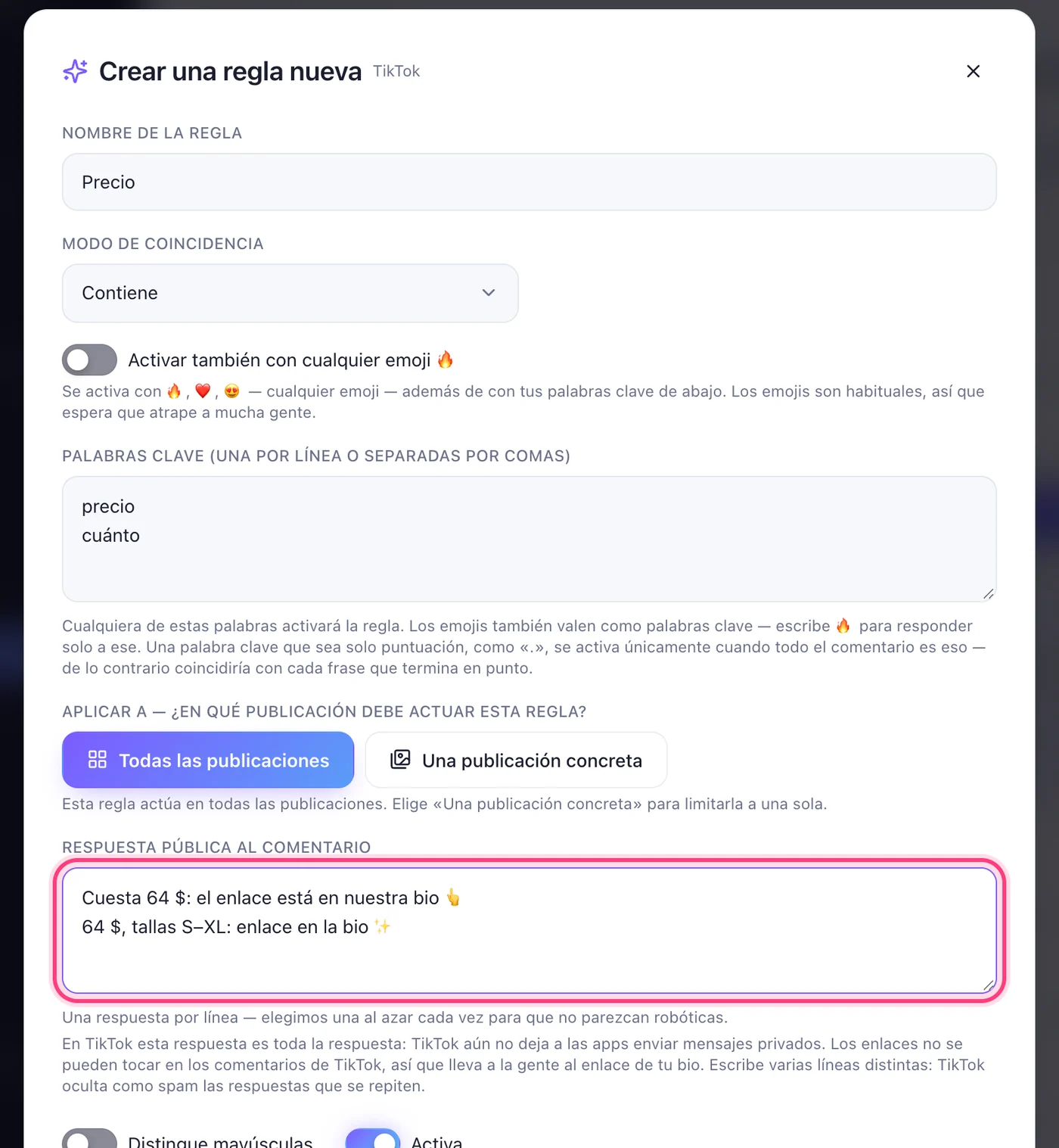 Escribe la palabra clave y las respuestas