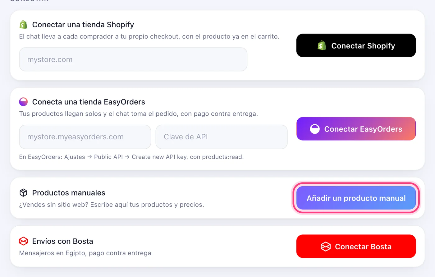 Abre Tienda y pulsa «Añadir un producto manual»