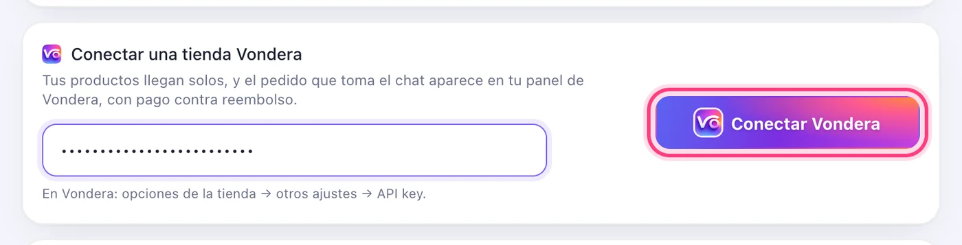 Pégala y pulsa «Conectar Vondera»