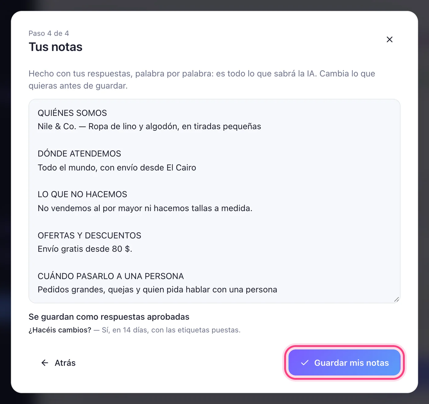 Léelo y pulsa «Guardar mis notas»