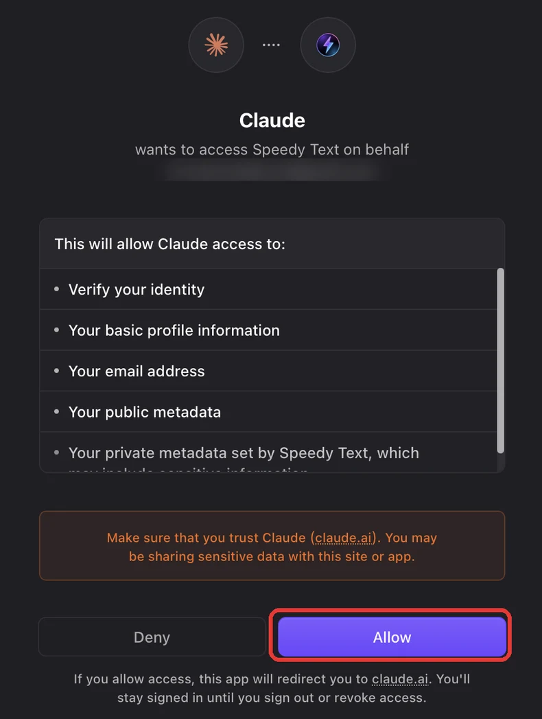 Sign in to Speedy Text and allow it