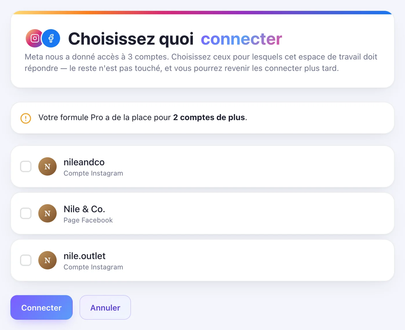 Choisissez quoi connecter
