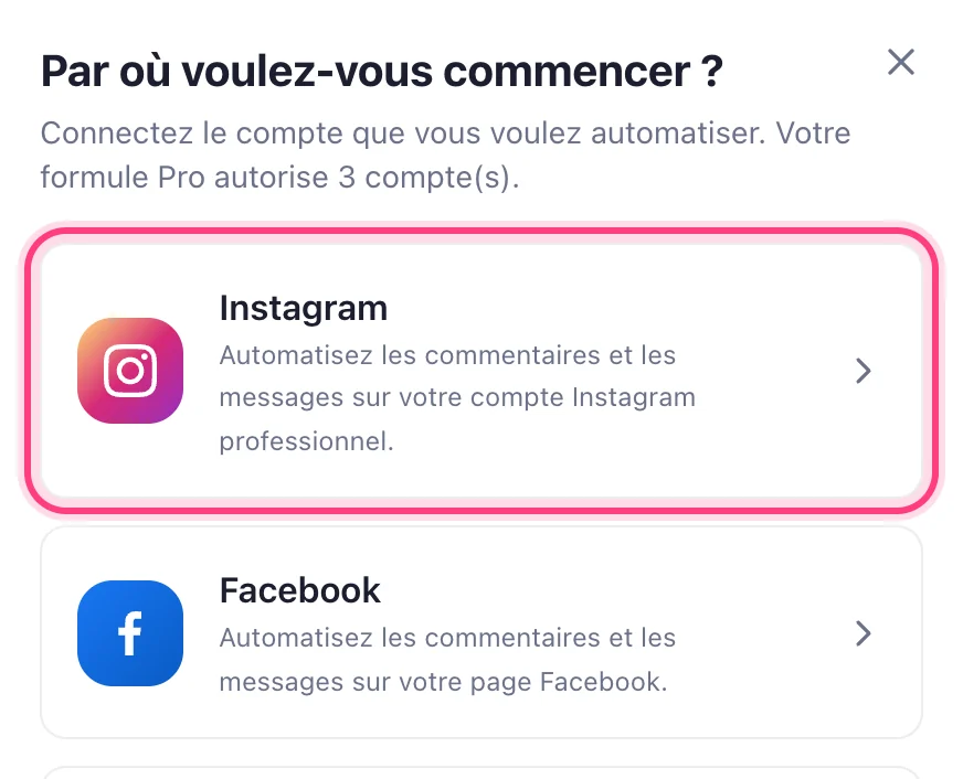 Choisissez Instagram