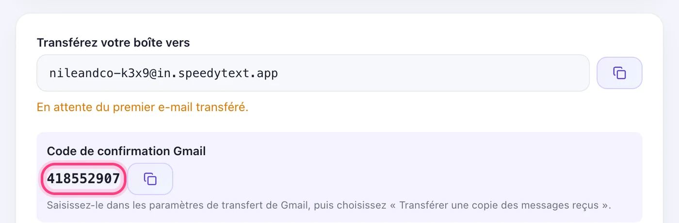 Confirmez avec le code de Gmail