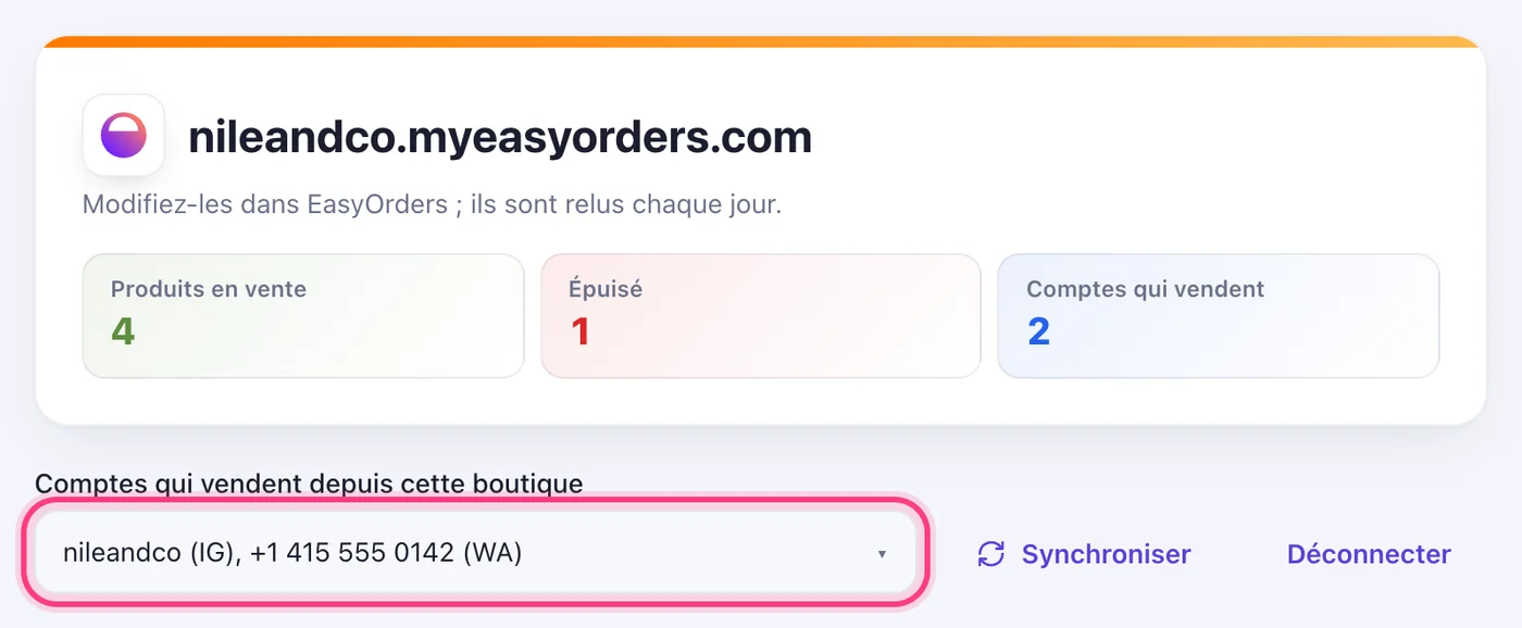 Cochez les comptes qui vendent depuis elle
