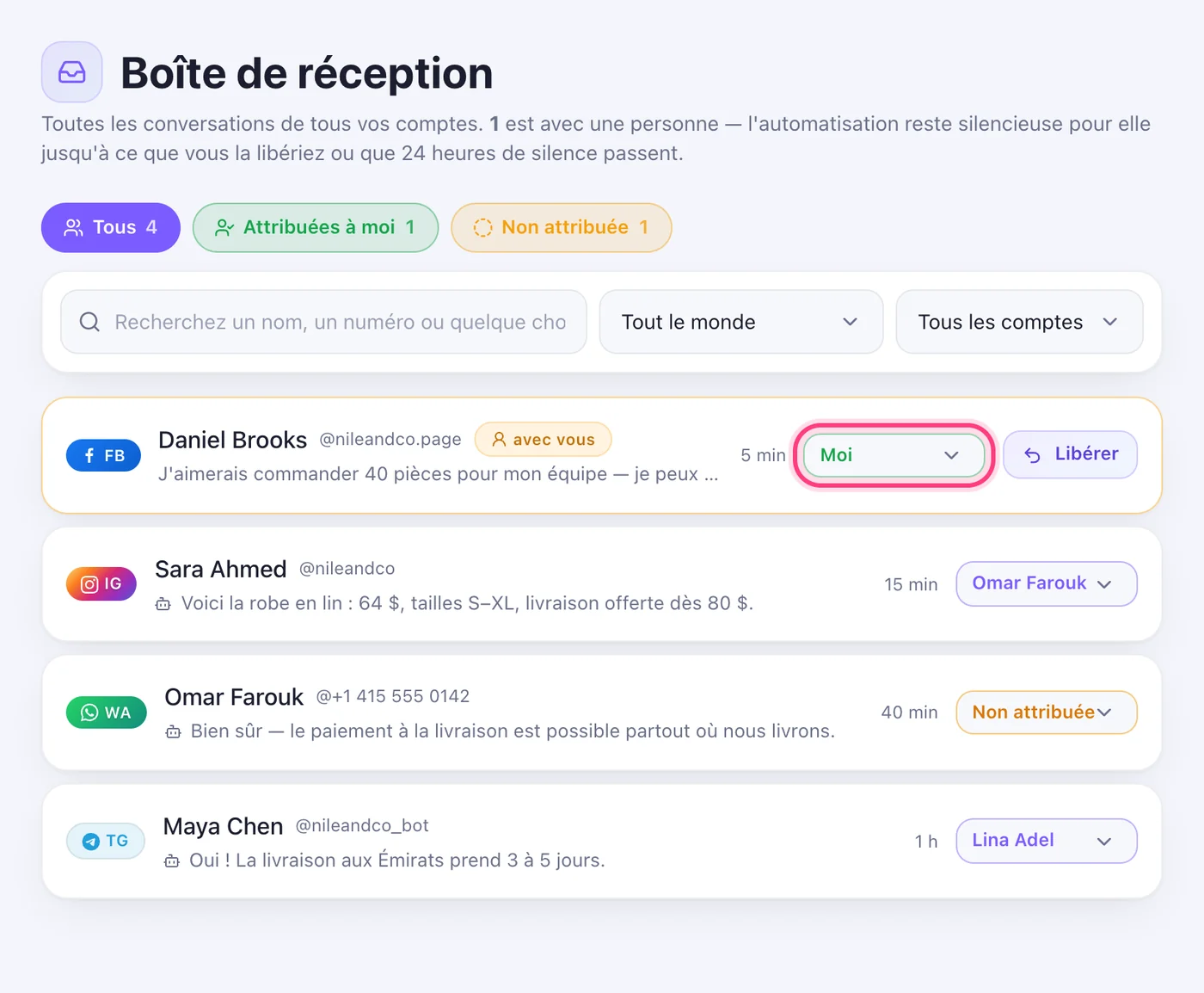 Attribuez depuis la boîte