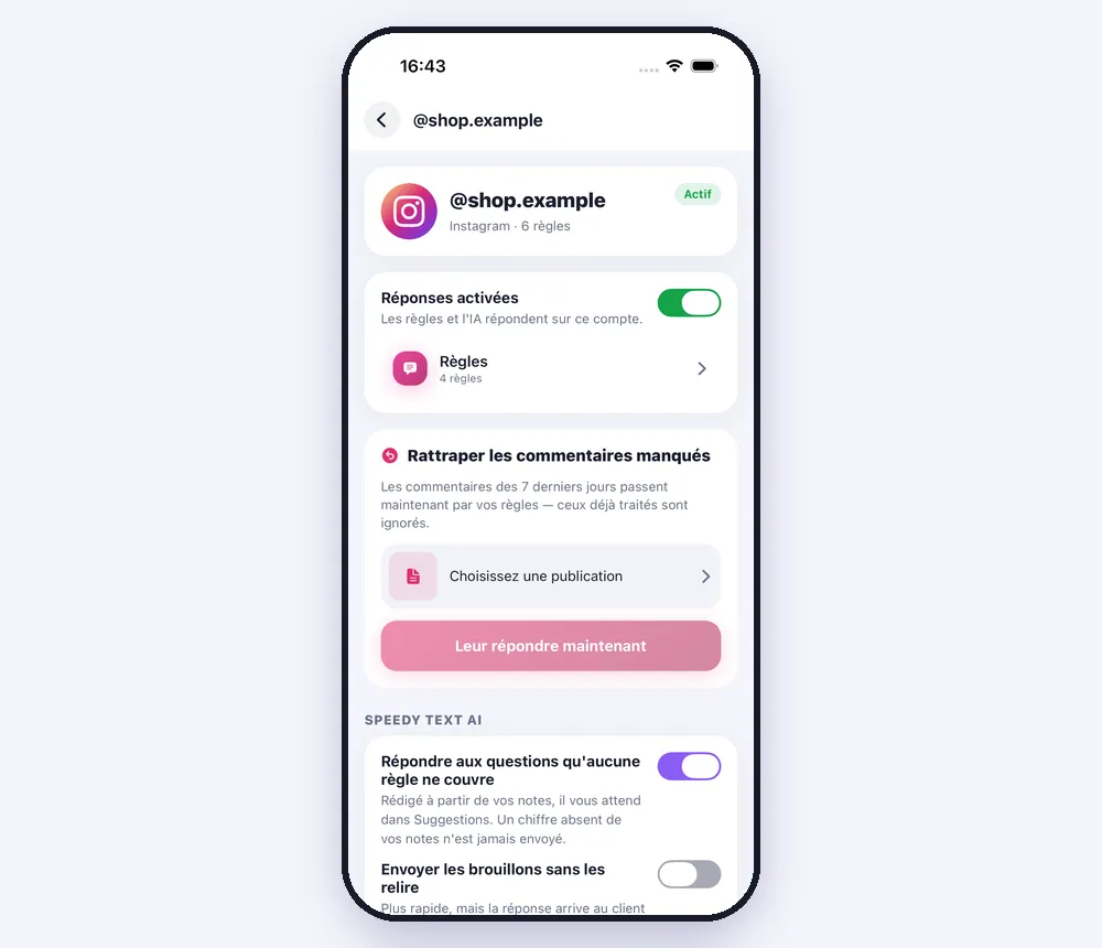 La page de chaque compte