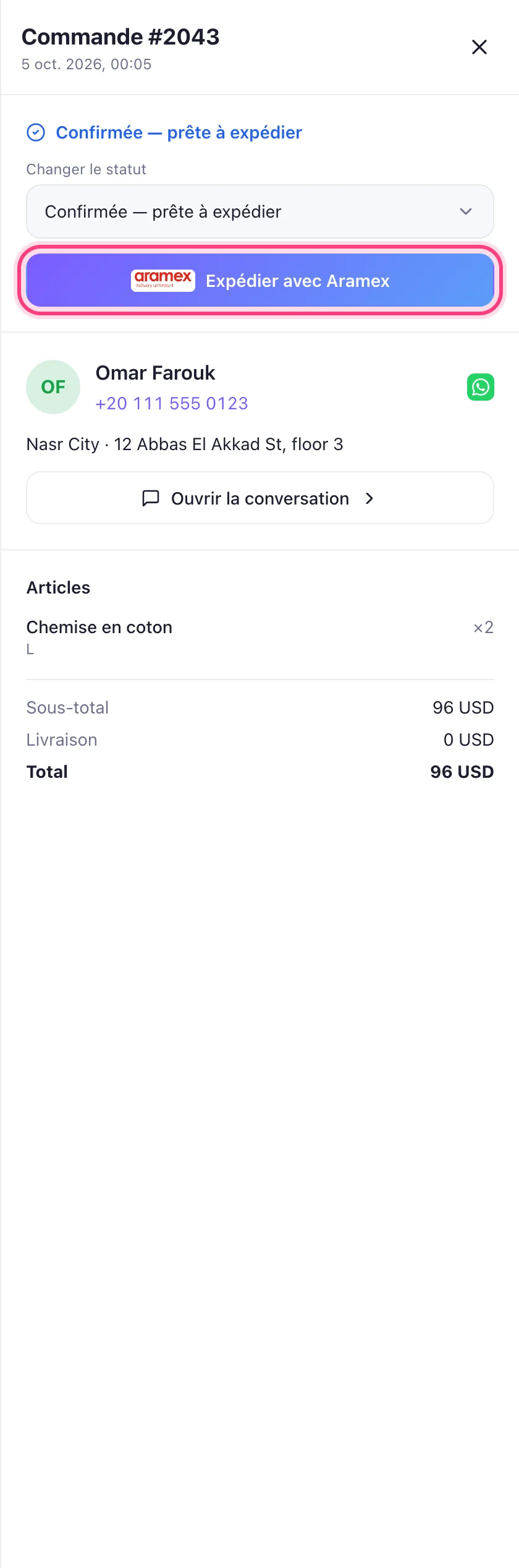 Expédiez une commande