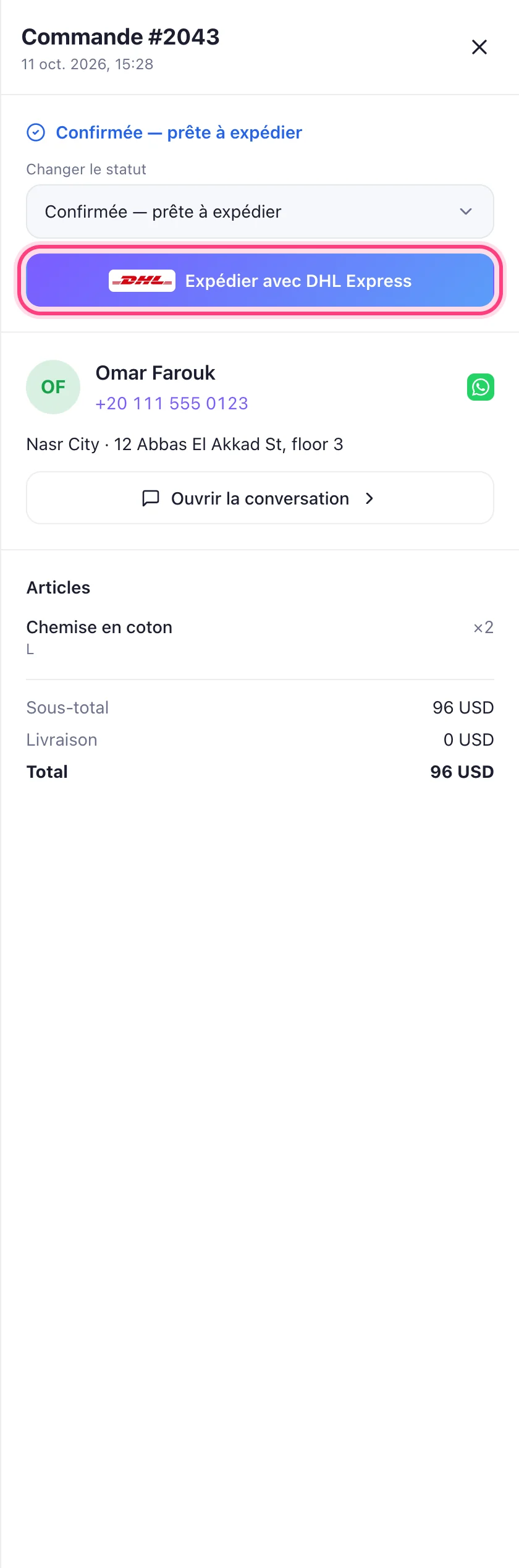 Expédiez une commande