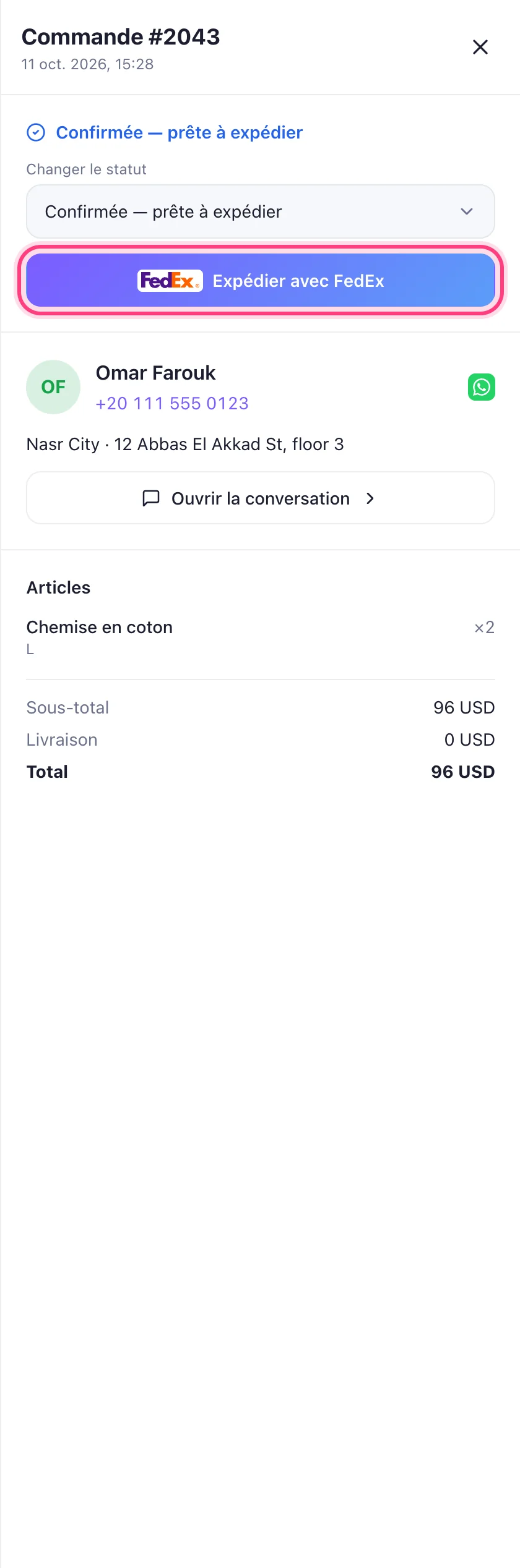 Expédiez une commande