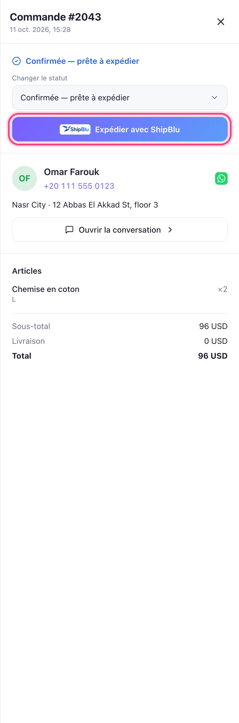 Expédiez une commande