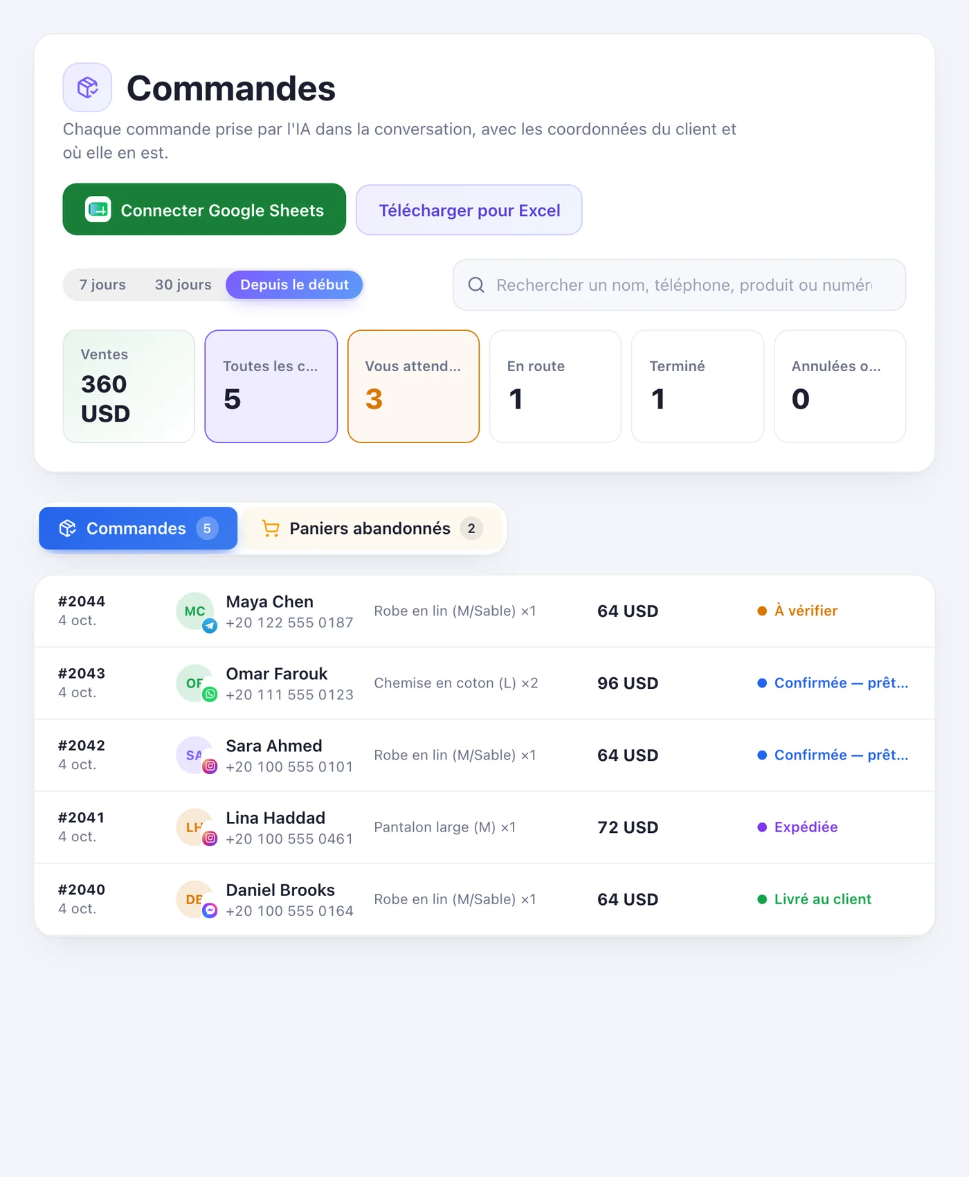 Ouvrez Commandes