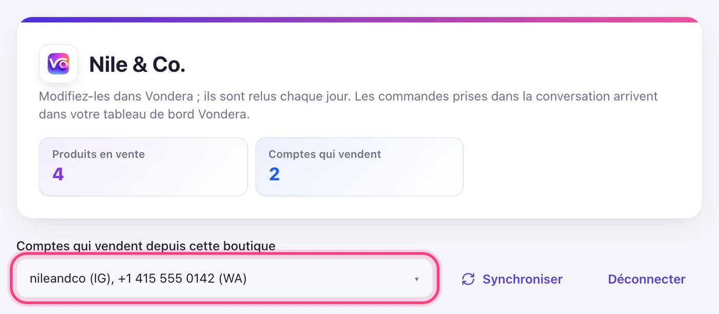 Cochez les comptes qui vendent depuis elle