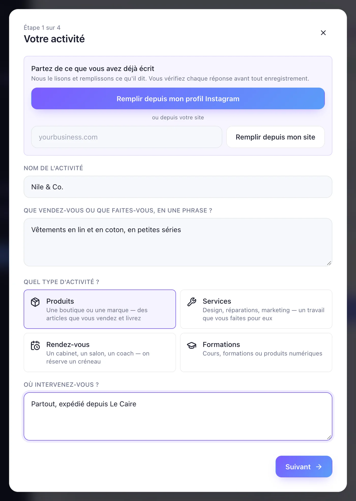 Votre activité