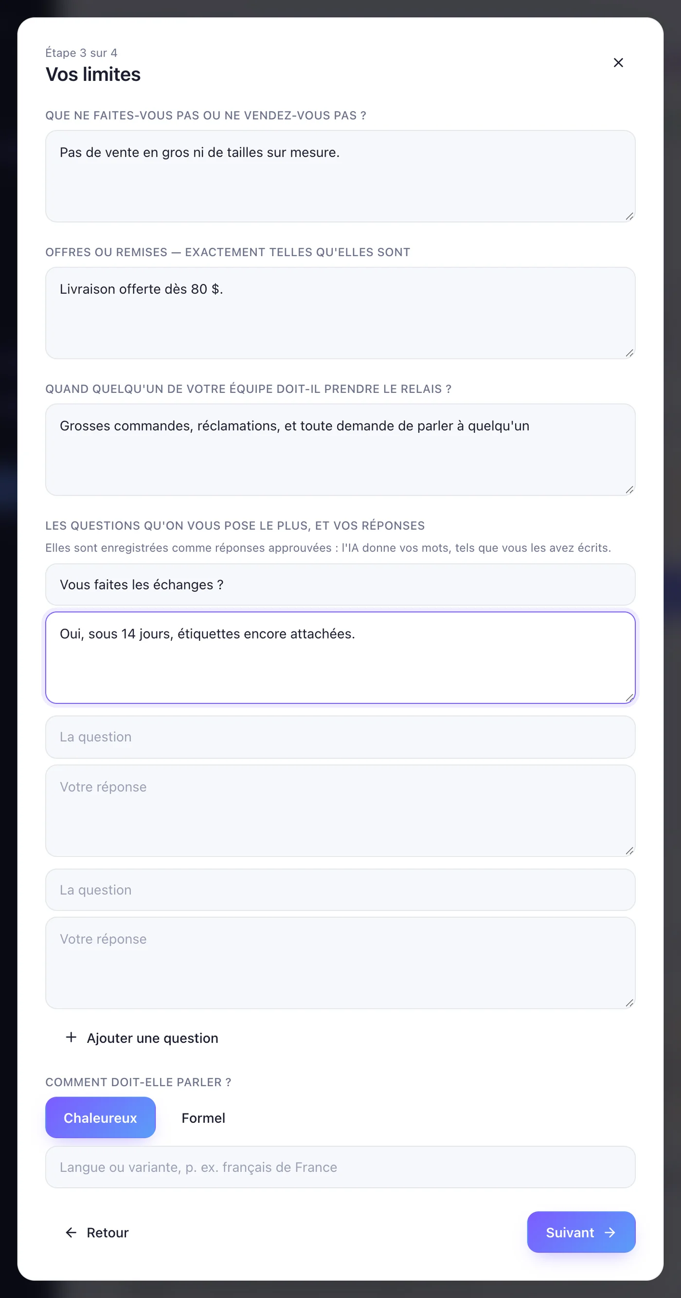 Vos limites, et ce qu'on vous demande
