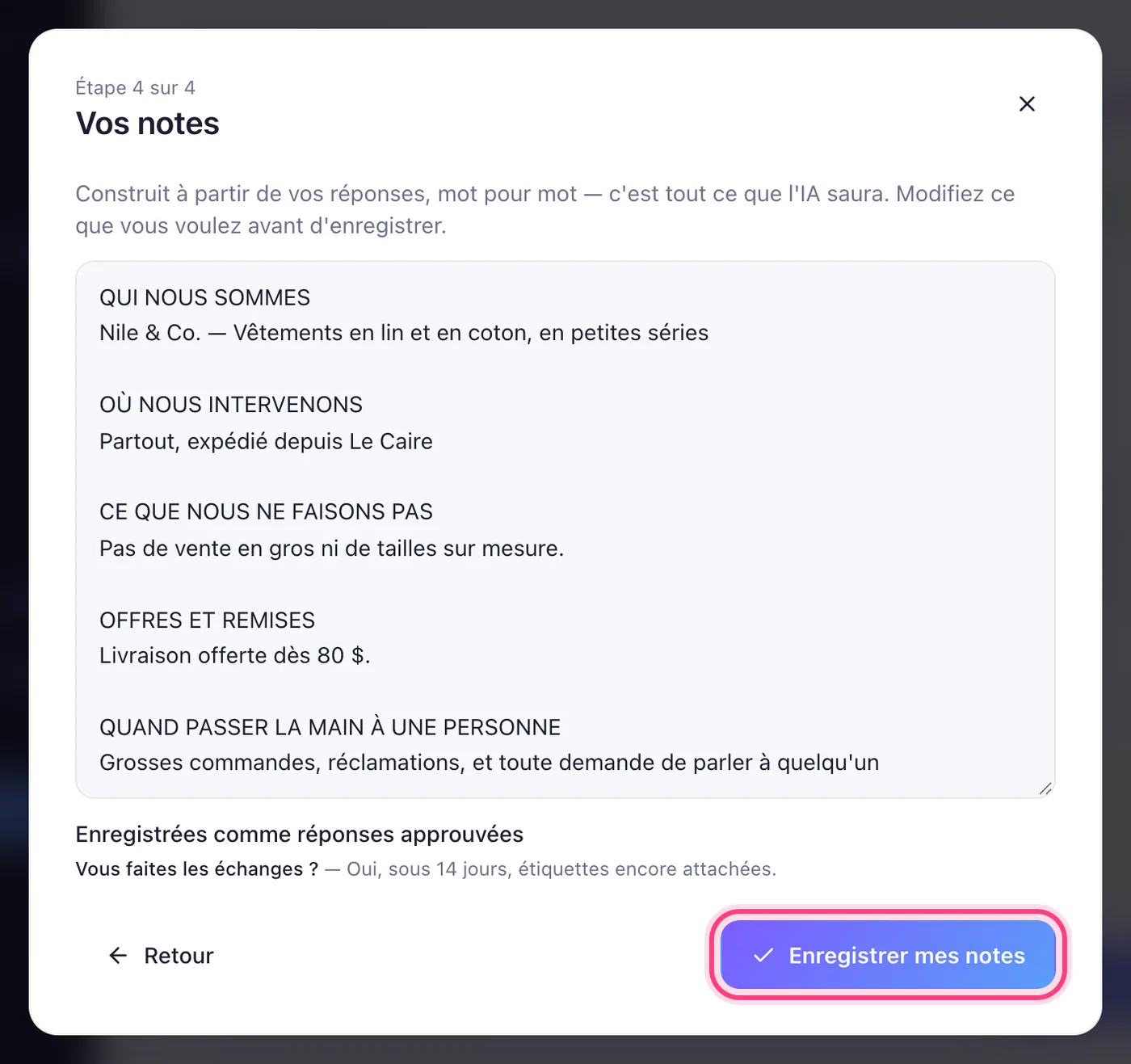 Relisez et appuyez sur « Enregistrer mes notes »